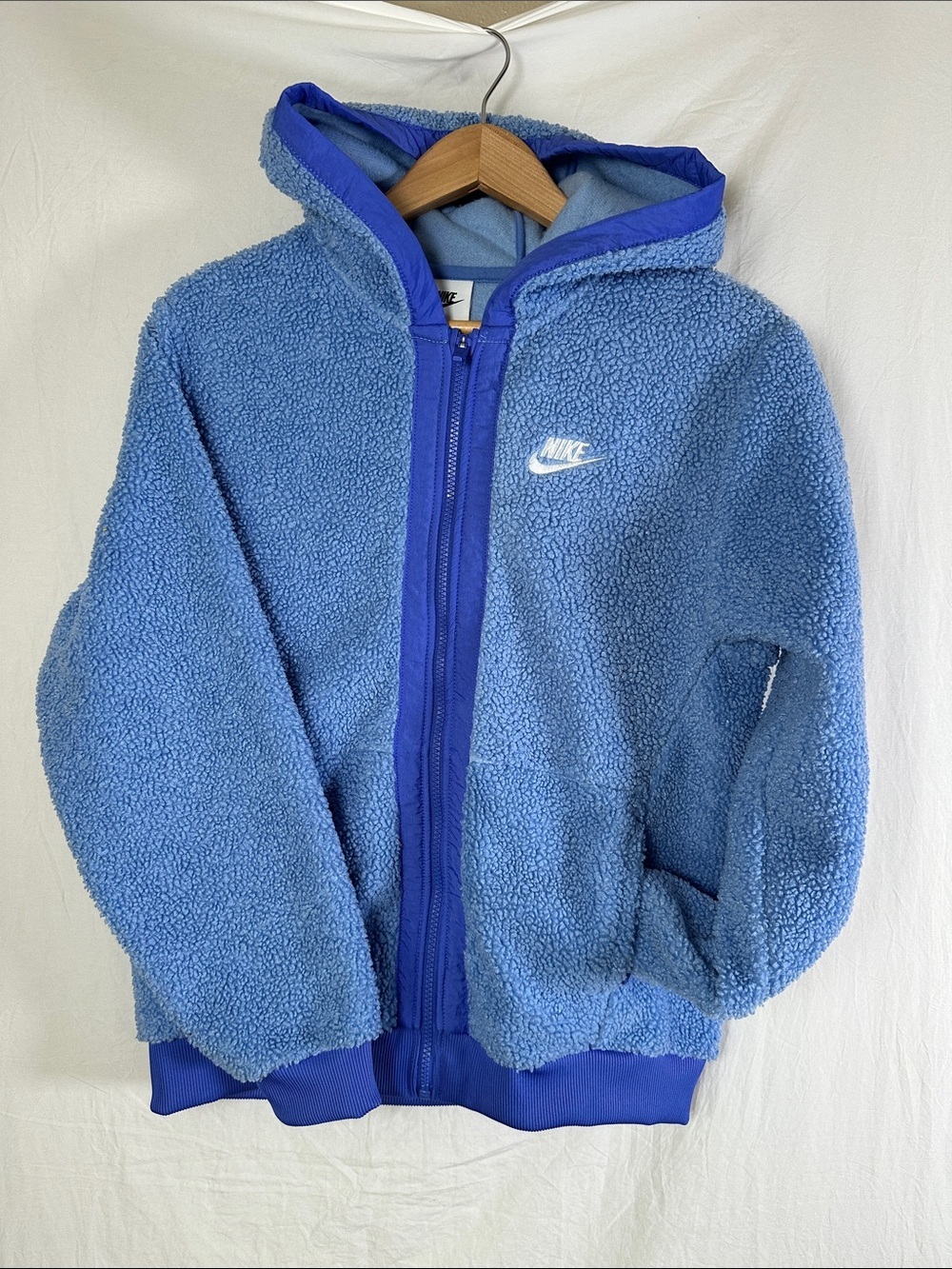 Nike Light Blue and Royal Blue Sherpa Zip Hoodie